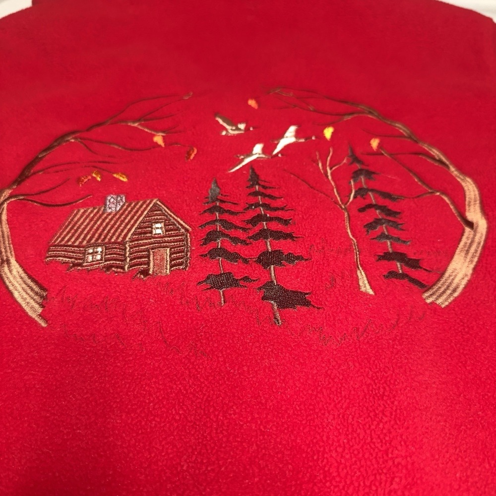 Vintage Northern Sun Jacket Medium Embroidered Nature Red Fleece Canadian Native